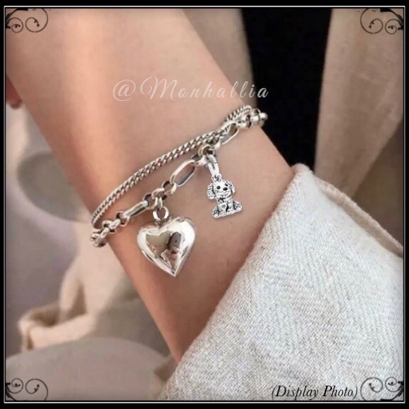 925 SILVER PUPPY LOVE DOG HEART CHARMS DOUBLE LINK CHAIN TRINKET BRACELET - Picture 4 of 4